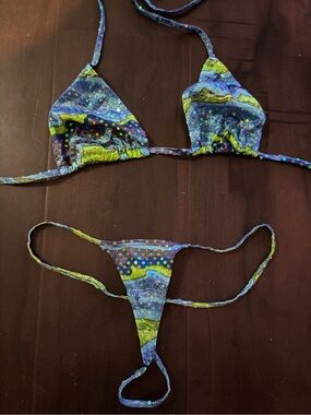 Vintage Y2K Electric Lingerie sequin bikini set, early 2000s micro thong small